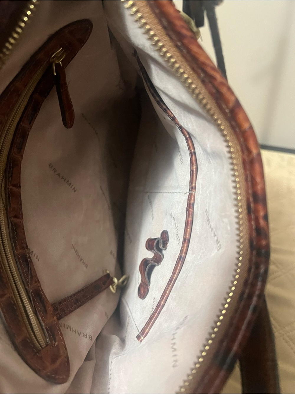 Brahmin Katie Pecan Melbourne Croc-Embossed Leather Crossbody Bag - Picture 12 of 13